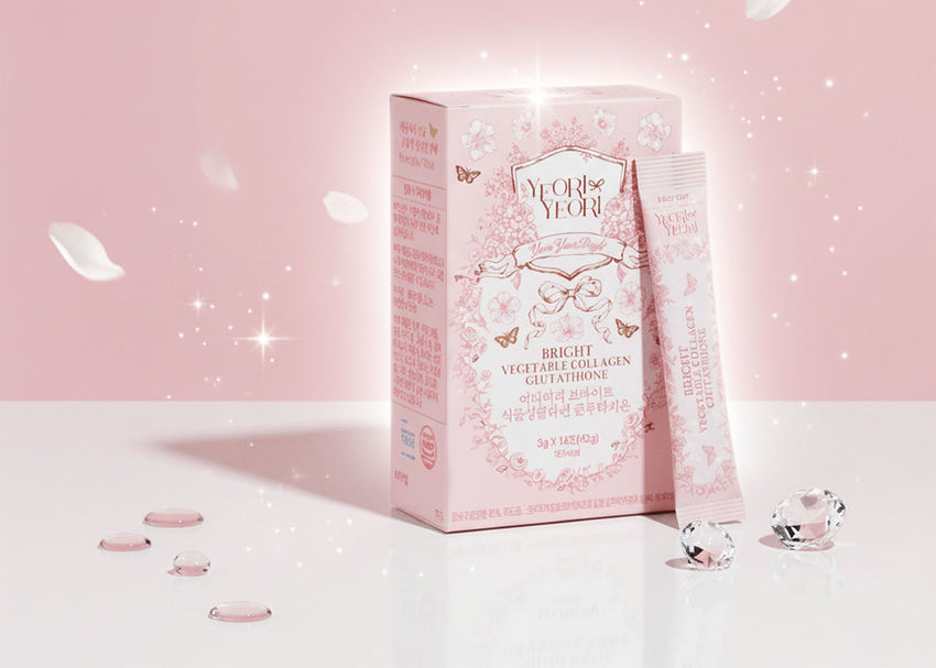 Koreański kolagen roślinny YeoriYeori Bright w wygodnych saszetkach do picia.